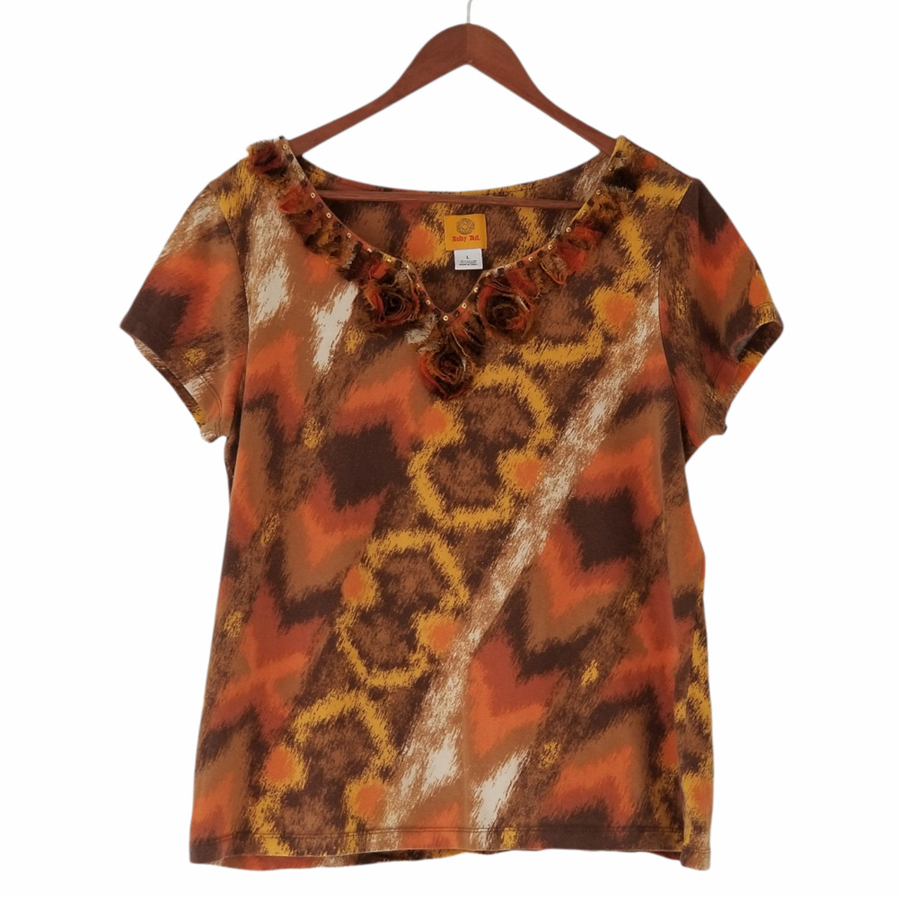 Ruby Rd women’s Tie dye brown Short sleeve Top  - Size L